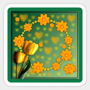 Yellow and orange flowers and hearts Sticker